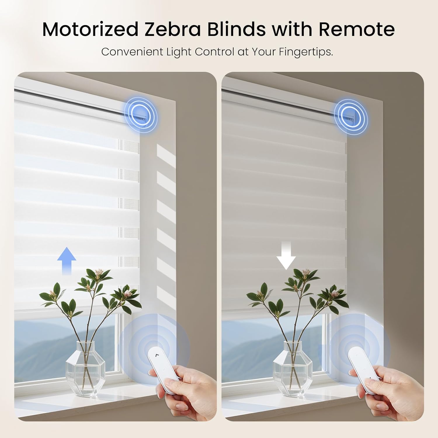 Motorized  Blinds with Remote Control,  Blinds for Windows,Electric  Shades, White,36" W x 72" H