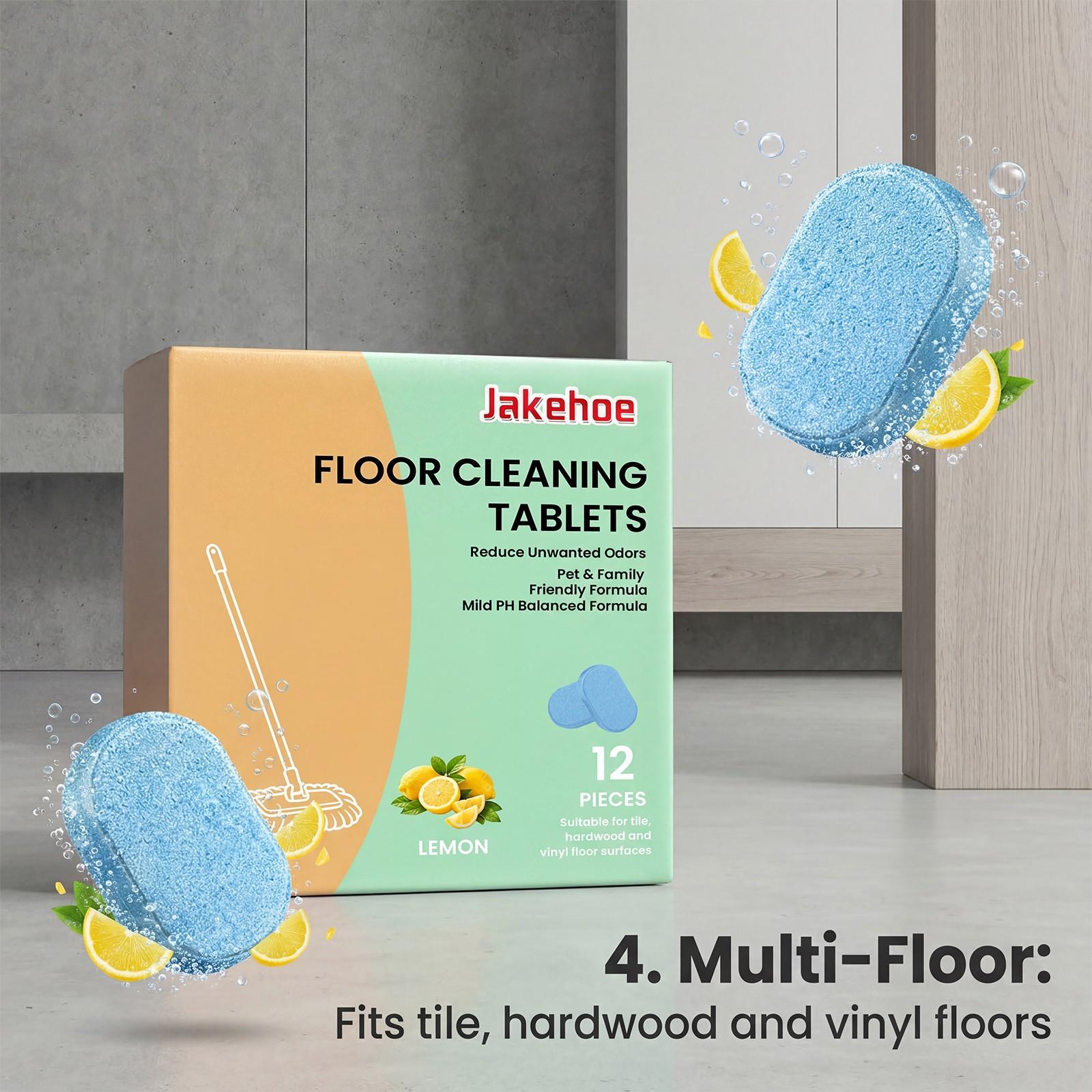 Floor Cleaning Tablets, 12 Pieces, Lemon Scent, Daily Home Floor Cleaner, Stain Removal, Fresh Fragrance, Convenient Care Tablets
