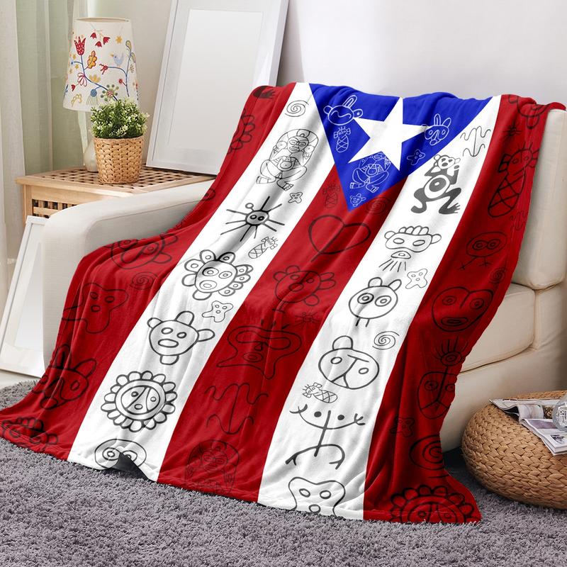 Puerto Rican Flag Flannel Blanket, Soft Warm Fleece Throw for Sofa, Bed, Travel and Office, Lightweight Comfortable Home Decor Gift