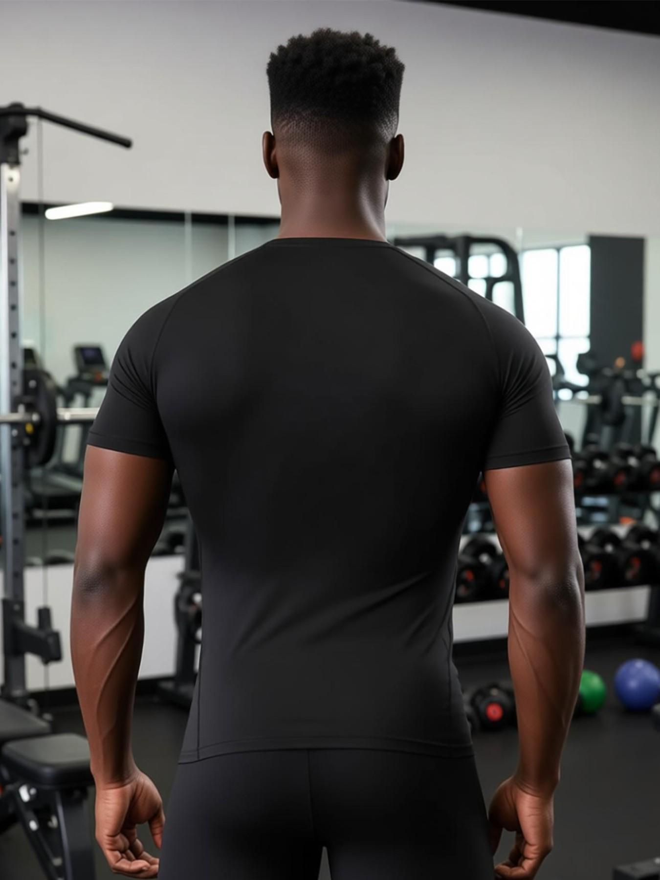 Men's 2-Pack Compression Sports T-Shirts, Fitness Running Tops, Breathable Moisture-Wicking Fabric, Boyfriend Style, Outdoor Running Basketball Cycling Gym Workout Casual Wear, Compression Sports Tee