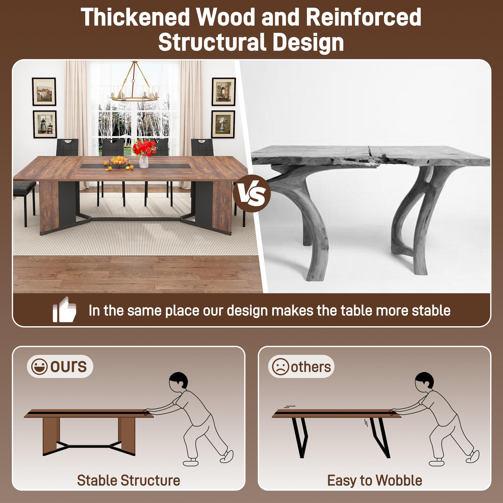 94In/78In/71In Large Rectangular Brown Dining Table for 4 5 6 7 8 People w/35 Marble-Color Wood Watrproof Tabletop,Adjustable Leg.6ft Luxurious Family Dinner Table for Office Kitchen Living Room (not included Chair)