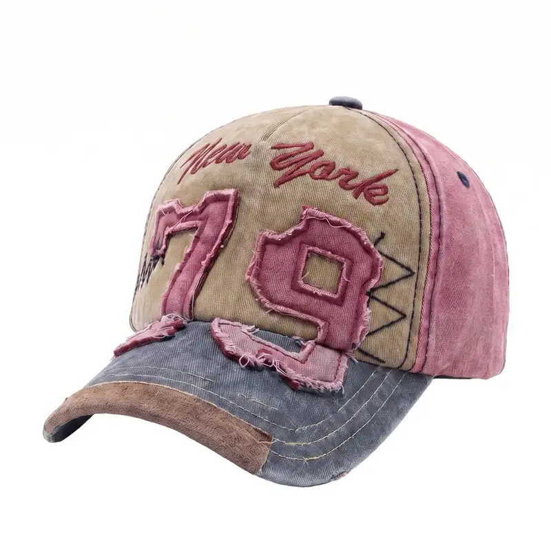 Vintage Patchwork Embroidered Baseball Hat, Casual Cap, Truck Driver's Hat With Colorblock, Embroidery, Vintage Number, Lightweight & Adjustable Size' MusicFest Y2KFest Back To School Autumn Halloween Halloween Winter Ball Cap