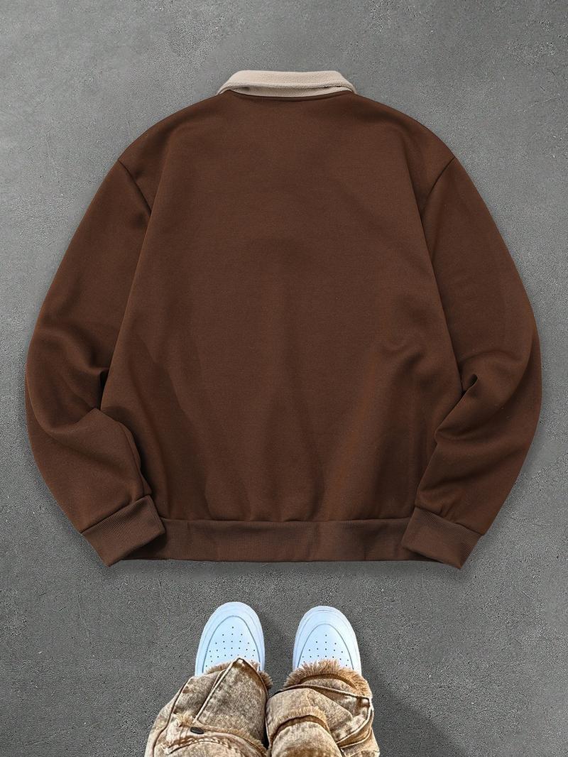 Unisex Y2K Style New York Letter Print Polo Sweatshirt, Thick Retro British Aesthetic Lamb Wool Collar Pullover for Streetwear Casual Wear