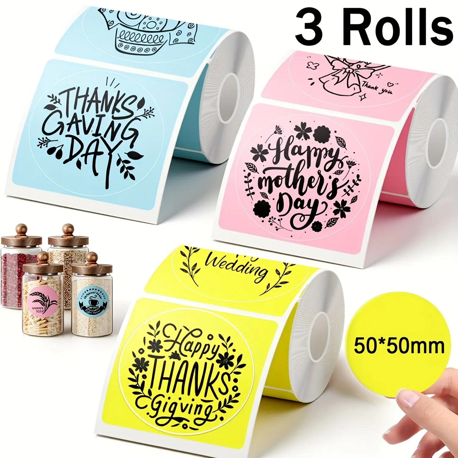 Colorful 3 Rolls Thermal Label Paper, 50x50mm Round Self-Adhesive Labels, Compatible with M100/m110/m200/m220, //blue, Back-To-School Labels, Sticky Labels