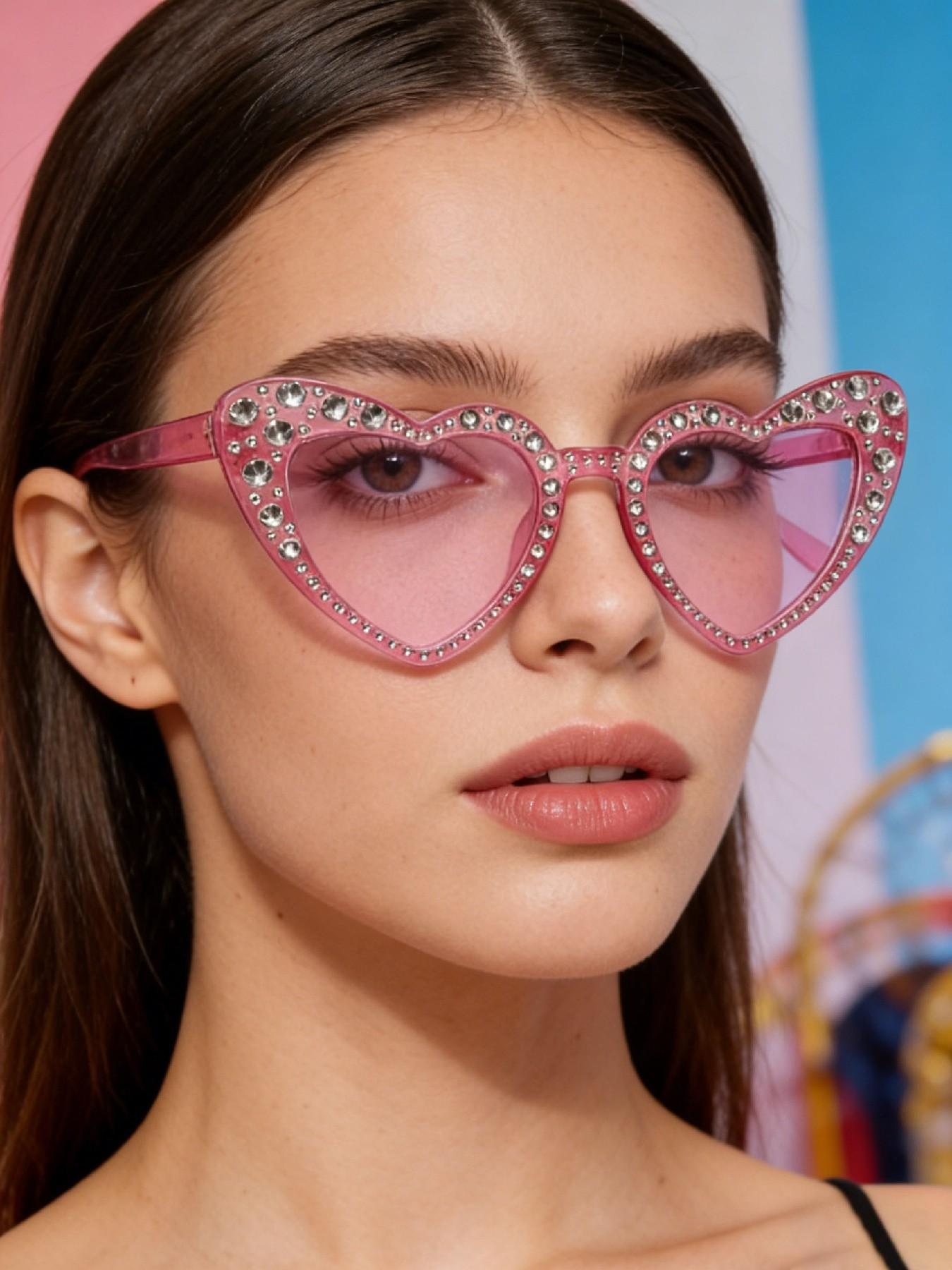 Women's Fashion Heart-Shaped Full Frame Glasses, Lightweight Luxury Style with Faux Pearls Design, Trendy Decorative Eyewear