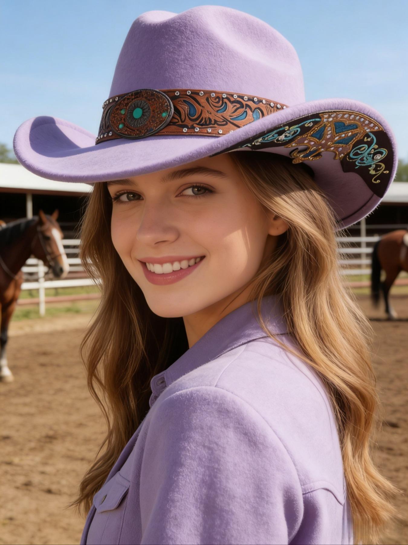 1PC Unisex Western Cowboy Hat, Large Brim Sun Protection, High-End Decorative Band, 57cm Head Circumference, Coffee Color,Pink，White，Black，Orange color，Red