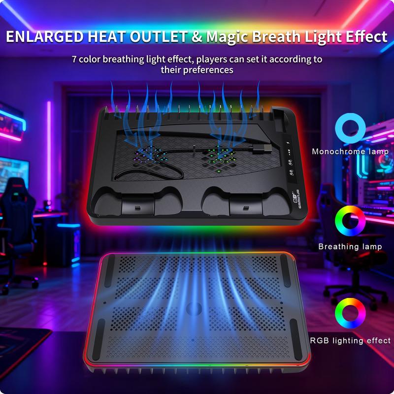 GAMINJA P58 Charging Base Cooling Bracket Compatible With PS5 Console, Vertical Stand Cooling Fan, Multi-functional Cooling & Charging Station for PS5 Slim Pro All Model Universal
