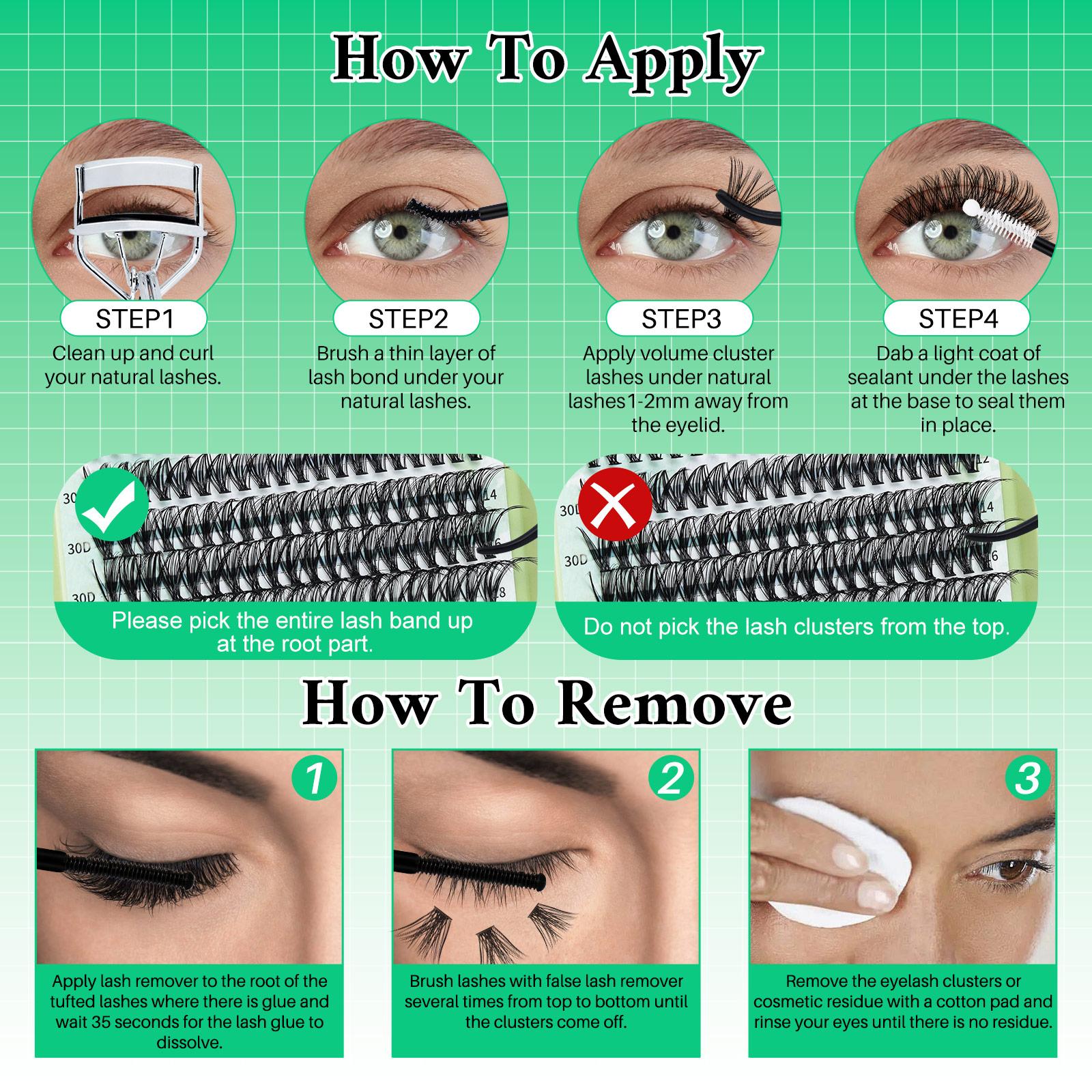 1480PCS/650PCS/640PCS Lash Clusters Kit D Curl 9 Styles Bottom/Spikes/Natural/Anime Lashes Kit with Bond&Seal Lash Remover Brush Lash Applicator Headband Wristband set, Individual Eyelash Kit, DIY Eyelash Kit, Lash Extensions Kit, For Beginners&Proficient