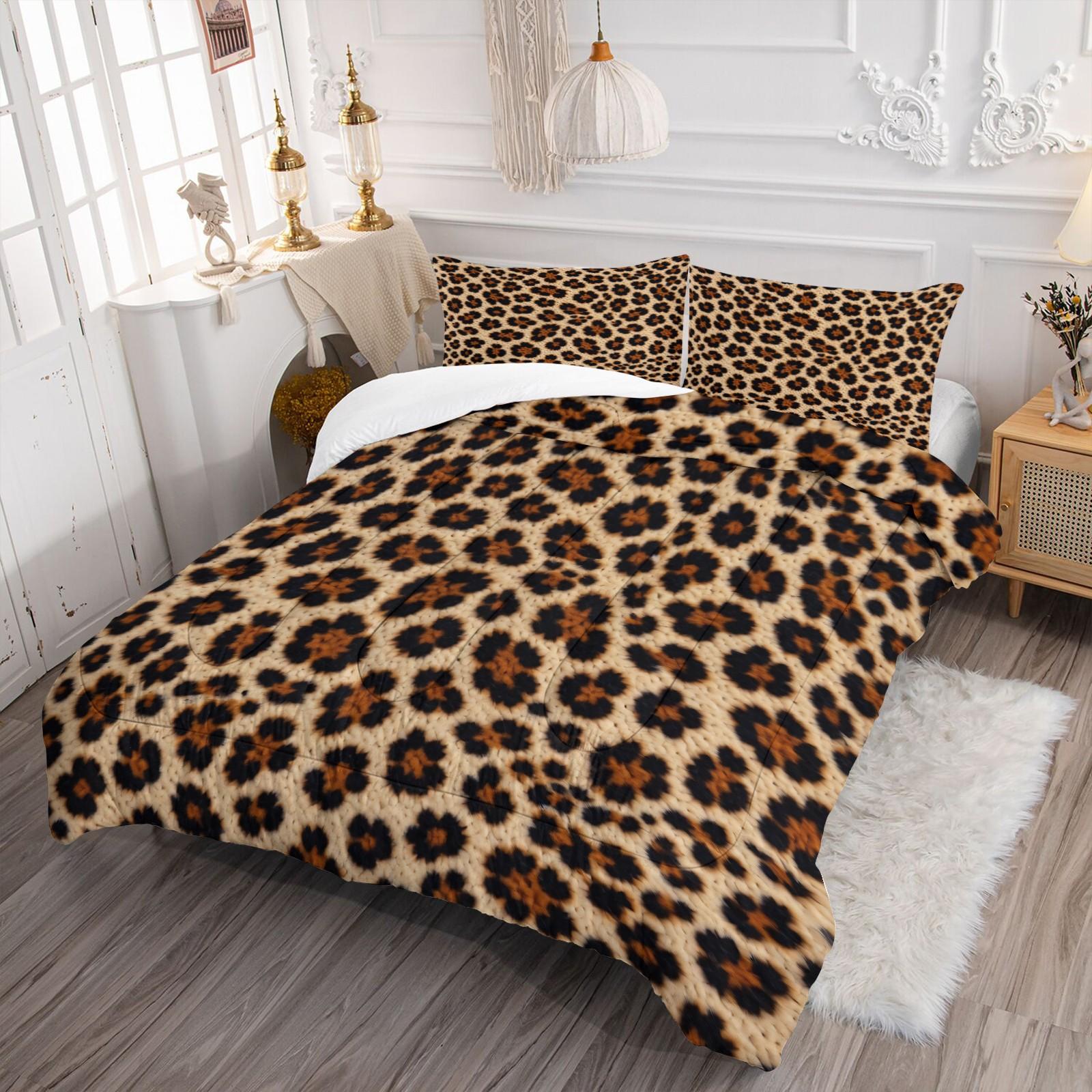 2/3 Pcs Classic Leopard Print Comforter Set (with Filling, without Pillow Insert), All-Season Machine Washable Pet Hair Resistant Bedding, Portable Decor For RV, Dorm And Travel