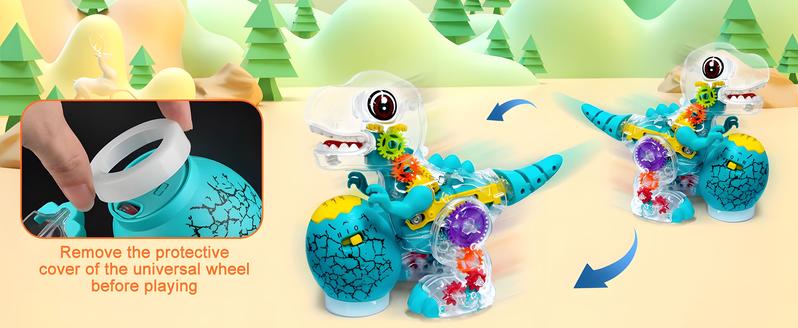 Electric T-Rex Roaring Dinosaur Toy, Music Toys with LED Lights & Moving Wheels, Transparent Stem Gear Toys for Kids Entertainment Birthday Party Christmas