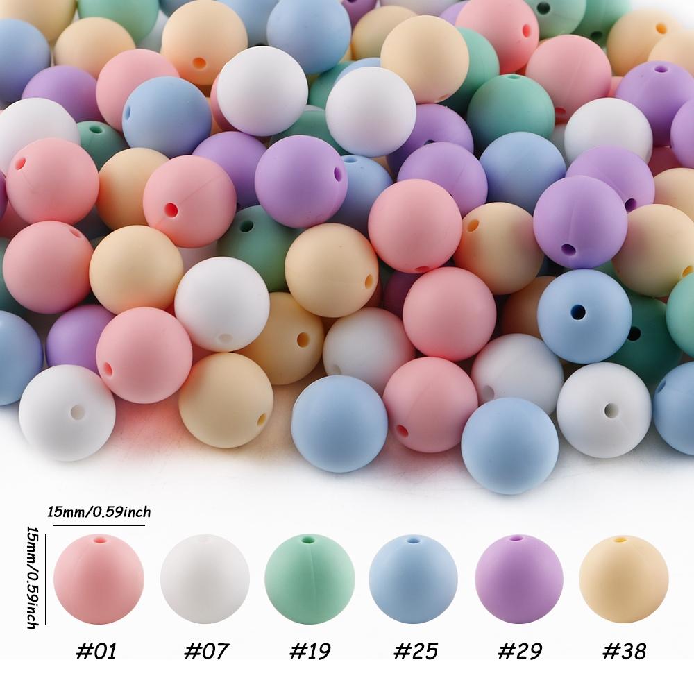 48pcs silicone solid color round beads Bead Assortment in 6 color combinations suitable for DIY bead pens, pendants, keychains, bracelets, necklaces, etc