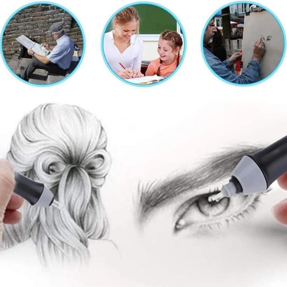 Professional Electric Sketch Eraser Kit: Portable, Replaceable Eraser Tips for Precision Detail Erasing, Highlighting & drawing corrections. essential anti-smudge Tool for Artists & Creators. Perfect for Fine Art, Sketching, and Graphic Design.