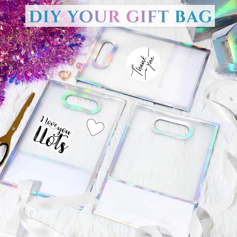 12 Pcs Valentine's Day Clear Plastic Gift Bag with Ribbon Transparent Gift Bag Wedding Gift Bag Reusable Gift Wrap Tote Waterproof Present Individual Packaging Bag for Wedding Bridal Birthday Baby Shower Summer Christmas Party