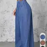 Women High Waist Pleated Front Wide Leg Non Stretch Jeans, Casual Loose Fit Palazzo Denim Trousers, Streetwear Fashion for All Seasons