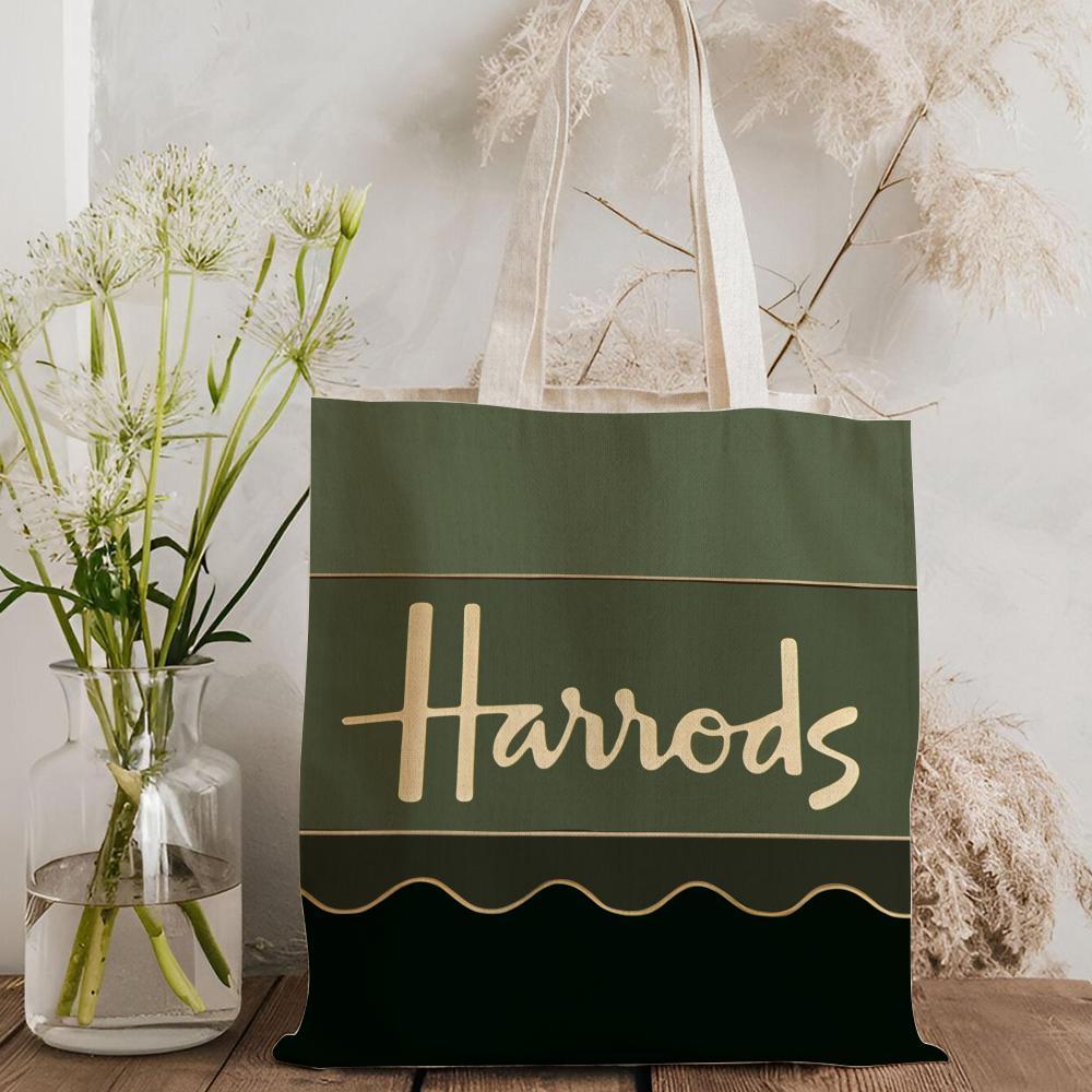London L-Harrods Knightsbridge Storage Bags Canvas Double-Sided Print Black and White Tote Bag Large Capacity Shoulder Students Festive Fashion Eco Outdoor Picnic Travel High Quality Shopping Bag Machine Washable