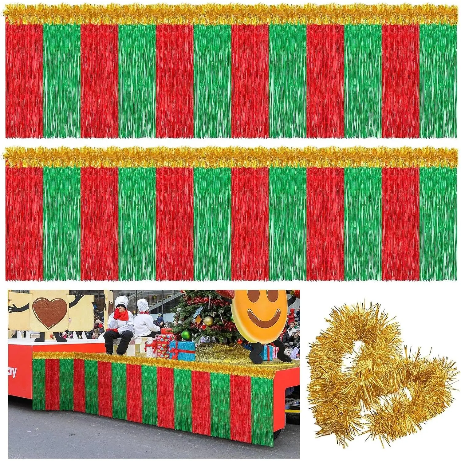10 Pcs Christmas Parade Float Decoration Kit, Red, Green, Gold