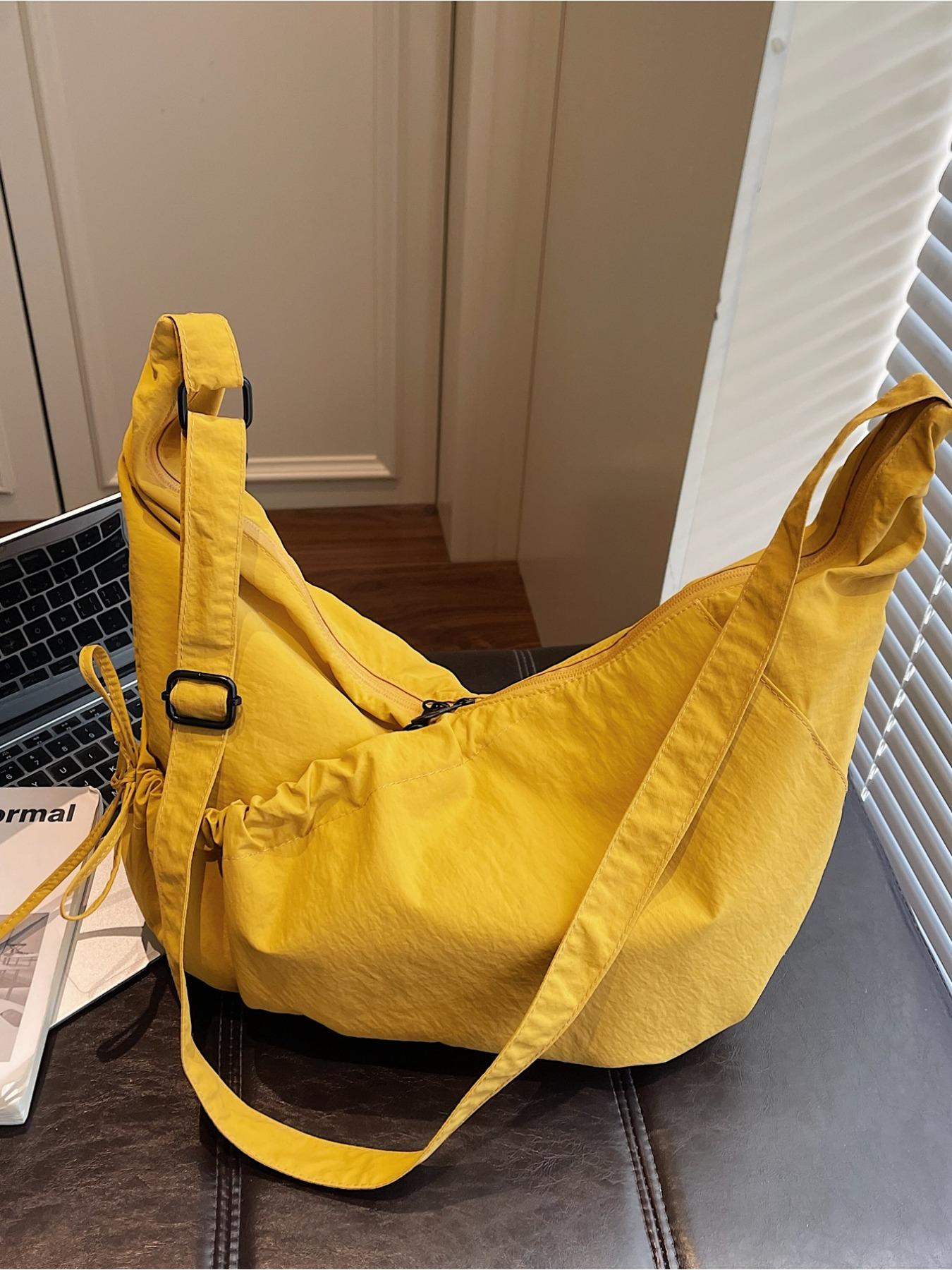 Minimalism Style Drawstring Ruched Nylon Tote Bag For Women Super Lightweight Anti Wear Versatile Crossbody Shoulder Bag Ideal For Daily Commute School