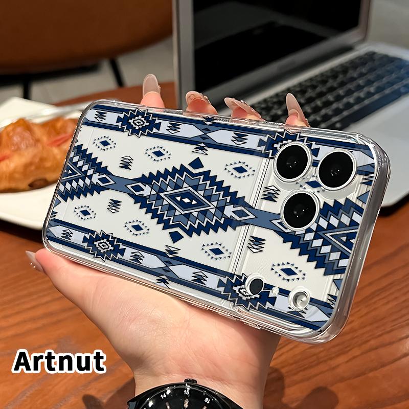 Phone Case for iPhone 17 Pro Max 16 Plus 15 14 13 12 11 XS XR E Aztec Blue Geometric Non-Yellowing Shockproof Clear slim Protective Softcase Phone Case for iPhone 17 Pro Max 16 Plus 15 14 13 12 11 XS XR E Aztec Blue Geometric Non-Yellowing Shockproof Clear slim Protective Softcase