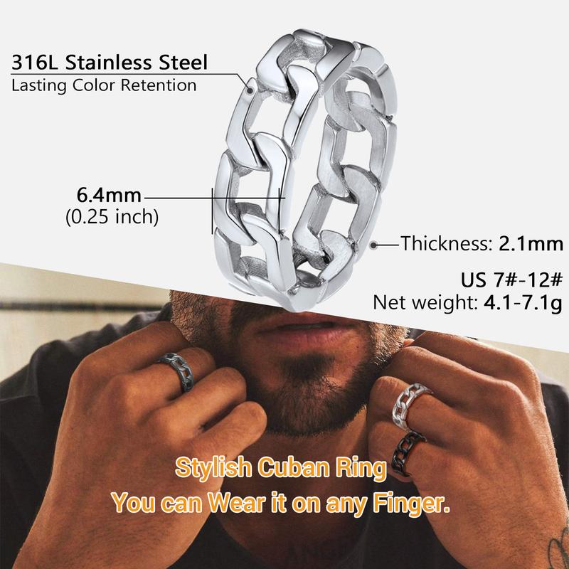 PROSTEEL Cuban Link Ring Stainless Steel Size 7-14 Thick Band Chunky Miami Chain Link Rings Unique Design Unisex Jewelry For Men Women with Gift Box