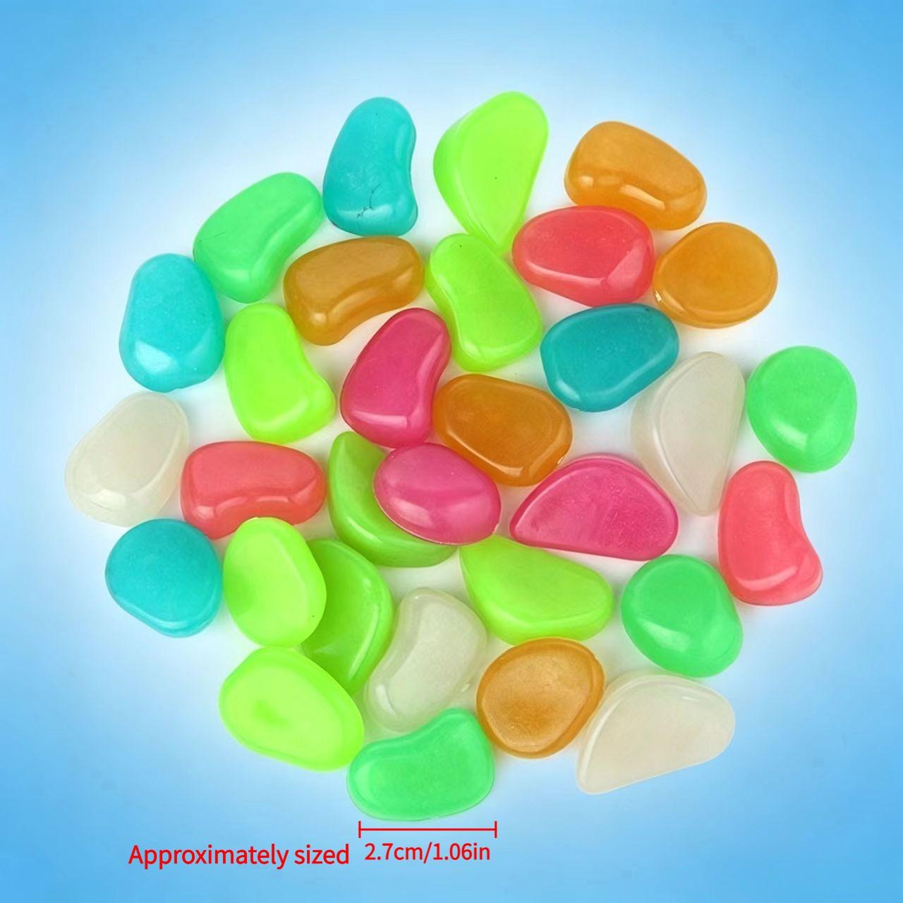 100 luminous stones, Glow in the dark garden stones, Decorative Stones, with a diameter of 2.7cm/1.06in, weighing 320g per pack, emit light in dark and are suitable for outdoor gardens, aquarium landscapes, wedding trails
