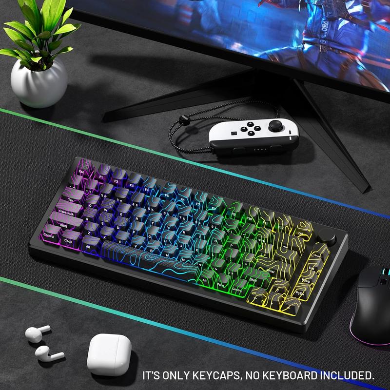 [Only keycaps]FURYCUBE Keycaps with IMD Tech,Custom Keycaps 90 Percent,White and Black Keycap Set OEM Profile,98 Keys Side Printed Keyboard Keycaps for Mechanical Keyboards,Topographic