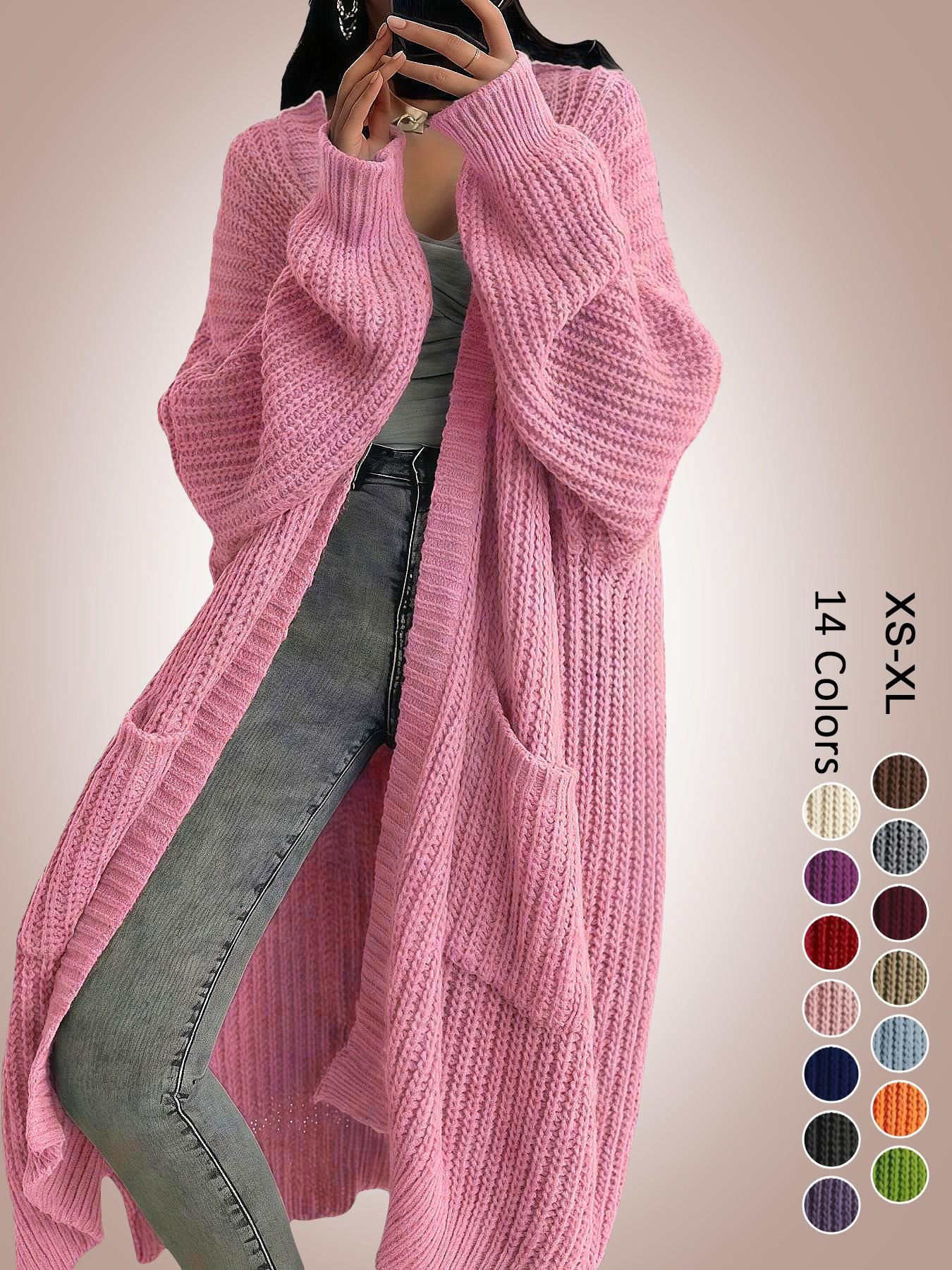 Women's Oversized Y2K Long Knit Cardigan, Ribbed Knit Fabric with Pockets, Loose Fit, Perfect for Spring, Fall and Winter, Casual Layering Outerwear