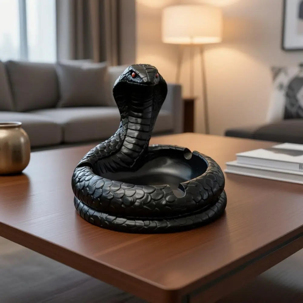 1pc Stylish Resin Cobra‑Shaped Ashtray, High‑Appearance Decorative Desktop Ash Holder, Creative Ornament for Living Room Bedroom Home Tabletop Decoration