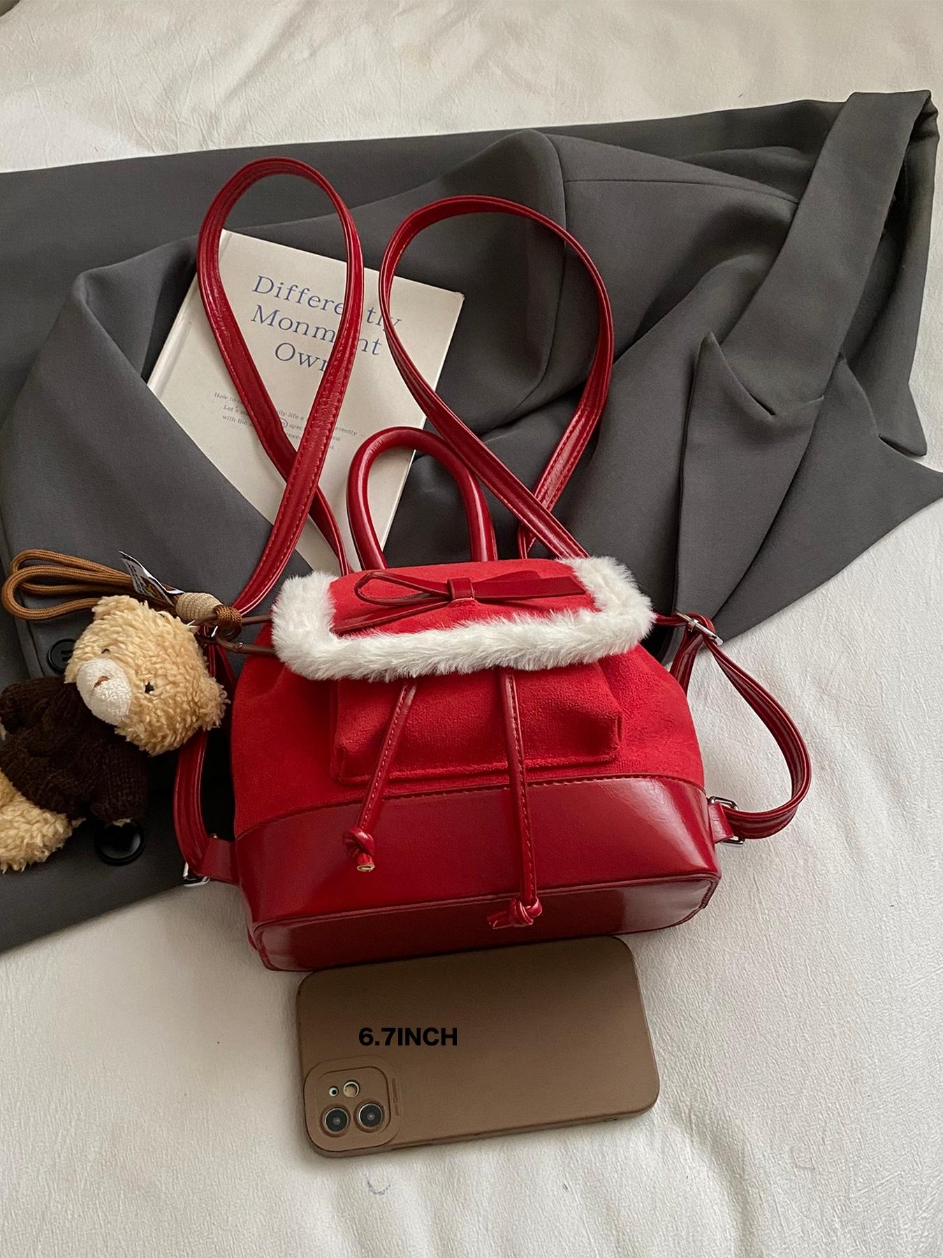 New Winter Plush Patchwork Shoulder Bag, Cute Mini Fall & Winter Essential, Fashion Backpack for Women, Christmas Party Must-Have