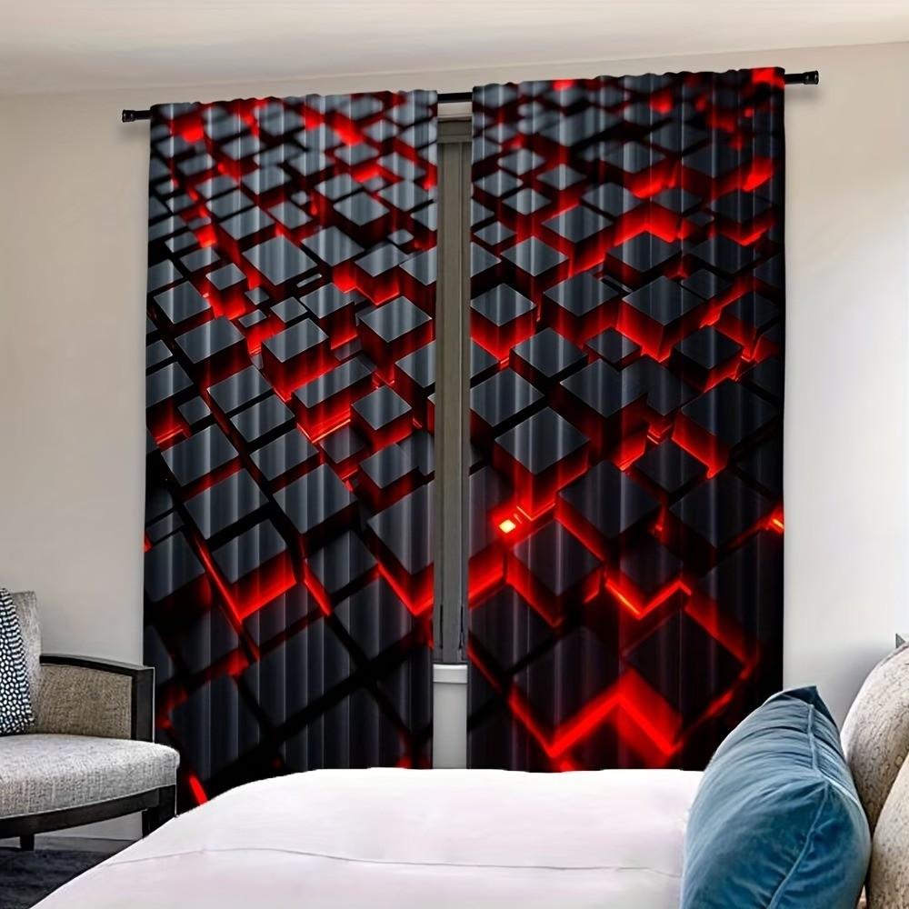 Modern Geometric Cube Pattern Half-Blackout Curtains, Light Filtering, & Polyester, Bedroom Living Room Office, Easy Rod Pocket Design