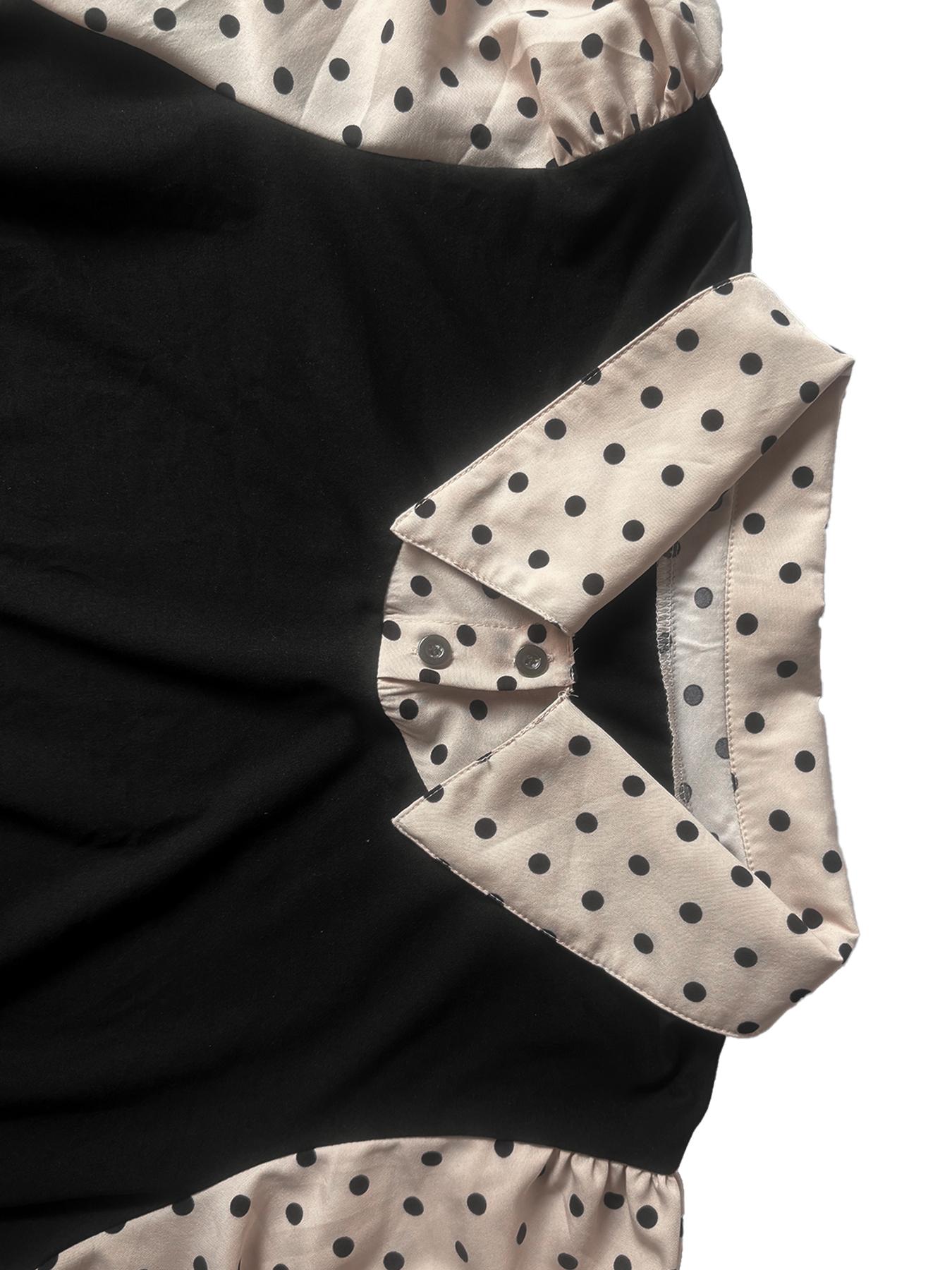 Plus Size Women's Polka Dot Blouse, Fitted Long Sleeve Casual Top for Fall, Comfortable Daily Wear for Holiday, Casual Bishop Sleeve