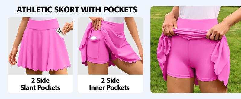 ATTRACO Tennis Skirts for Women with Shorts and Pockets Scalloped Athletic Golf Skorts