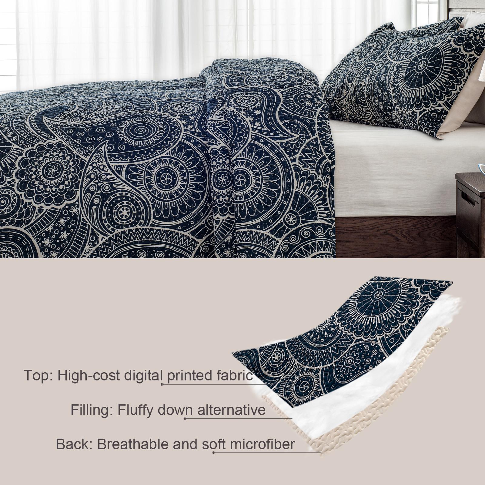 【blackfriday/cybermonday】Whale Flotilla Reversible Paisley Quilts, Lightweight Boho Printed Bedspreads Coverlets Quilt Bedding Set with 2 Pillow Shams for All Seasons