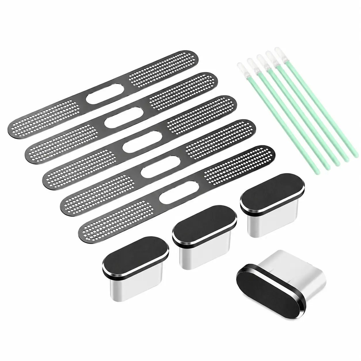 4-Pack Premium Aluminum USB-C Port Dust Plugs & Speaker Mesh Covers with Microfiber Cleaning Cloth – Universal Fit for iPhone 16 Series, iPhone 15 Models, and Other Type-C Devices – Protective, Slim, and Corrosion-Resistant Accessory Set