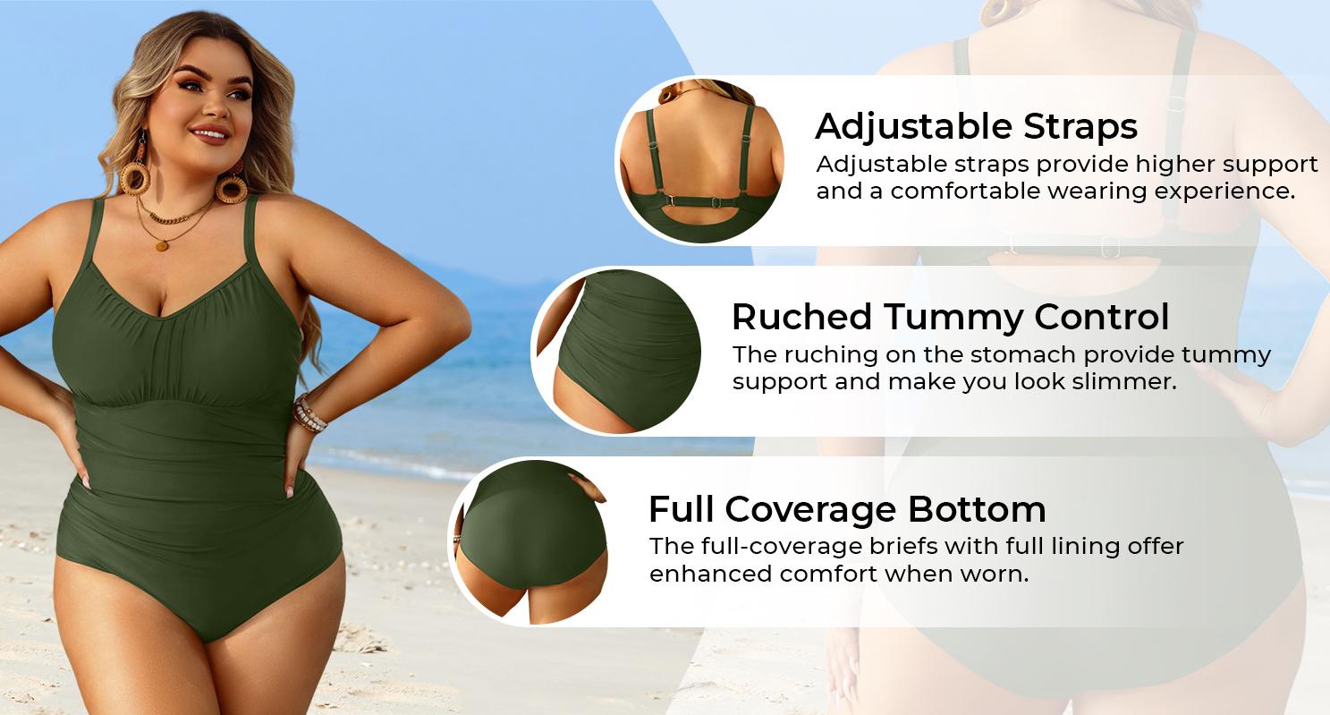 Aqua Eve Plus Size Swimsuit for Women Tummy Control One Piece Bathing Suit Vintage Swimwear Black