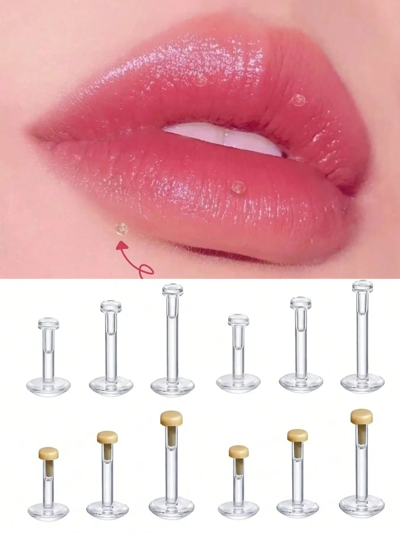 18G Clear Push in Labret Studs, Flat Top Lip Piercing Retainers, 6/8/10mm Bar Length 2mm Top Transparent Lip Stud, Multi-use Nose Tragus Cartilage Earring Body Piercing Jewelry