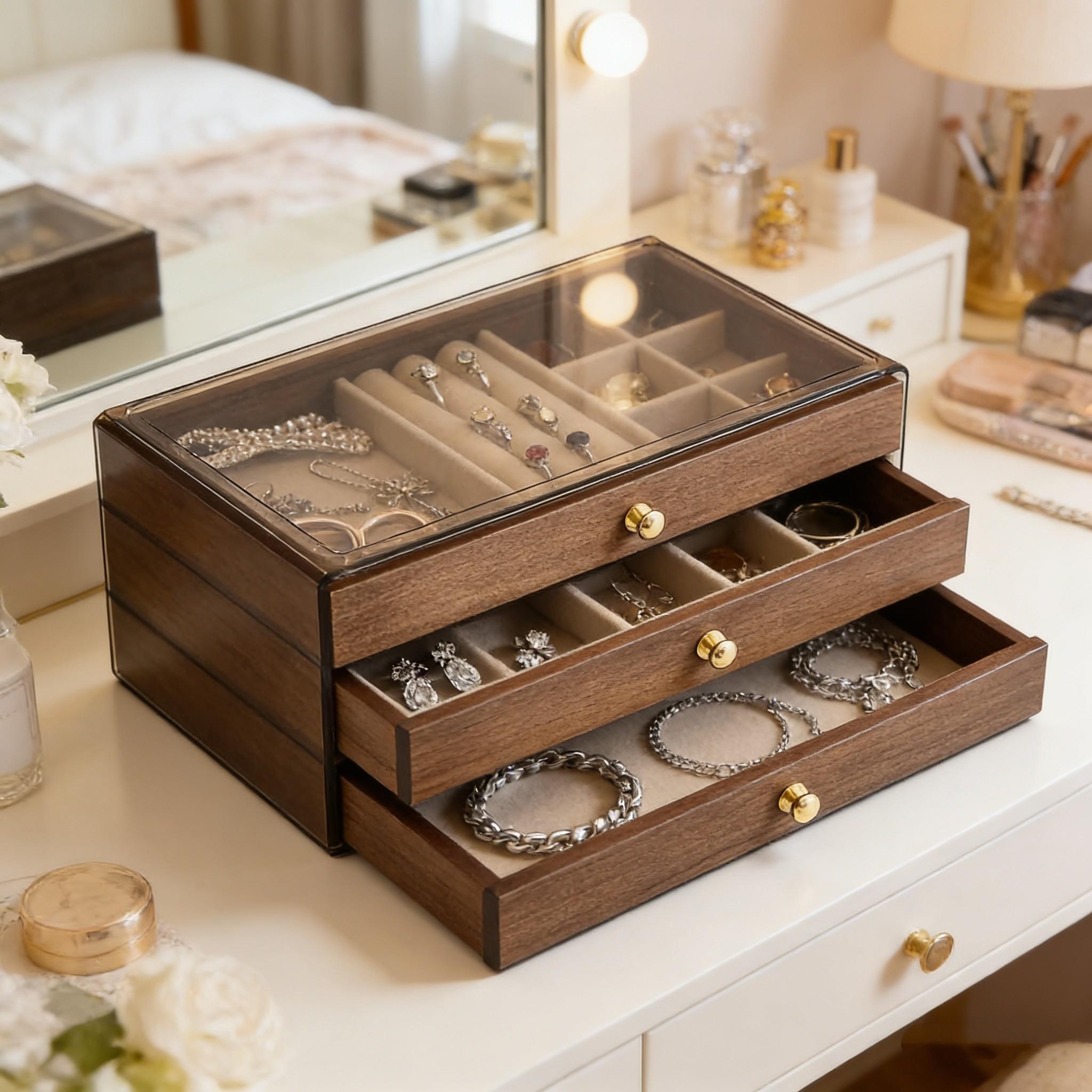 Jewelry Storage Box Organizer, Earring Necklace Ring Holder Display Case, Durable Jewelry Organizing Solution for Women & Girls