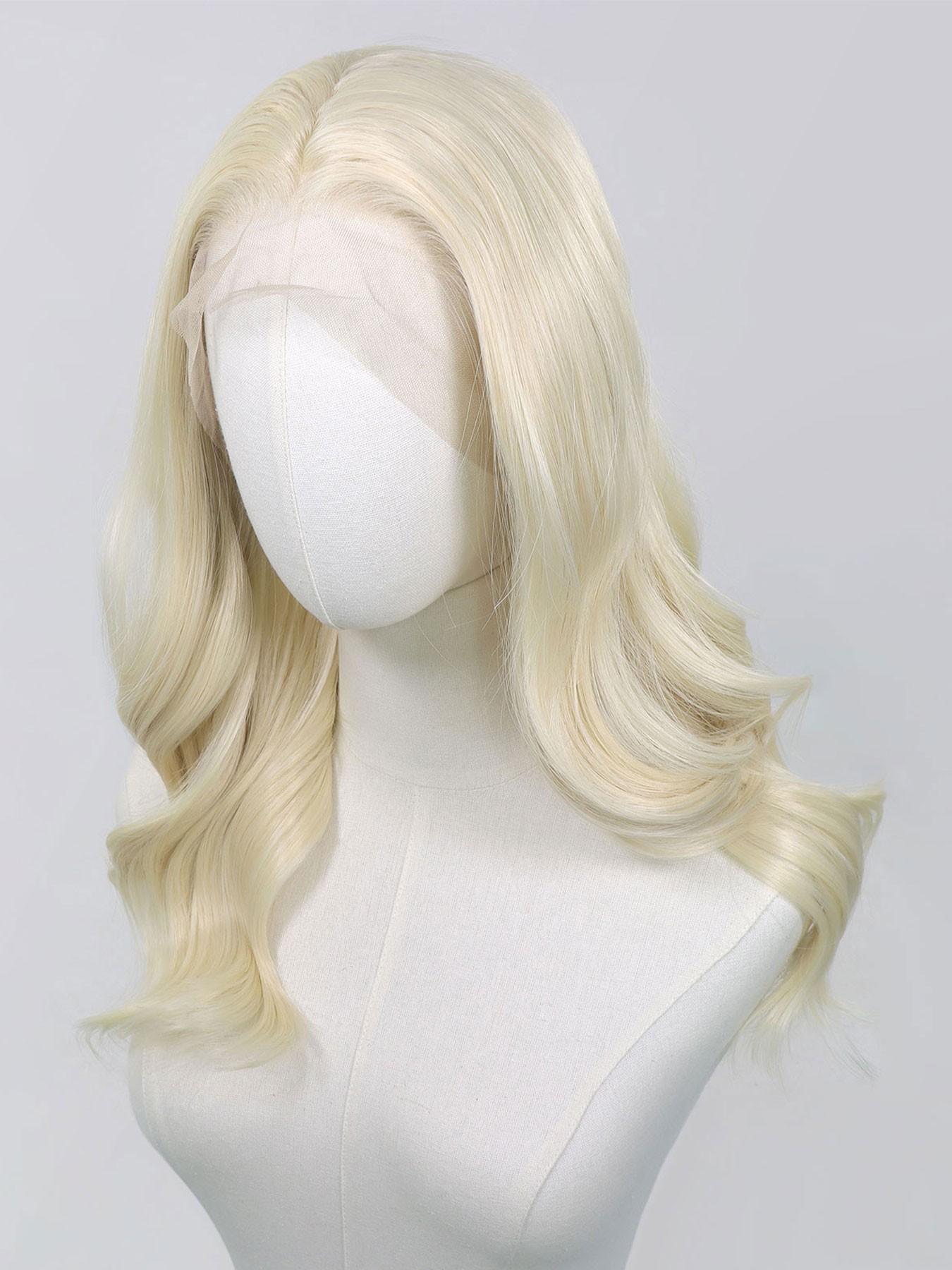 16 Inch Blonde Synthetic Lace Front Wig For Women, 13x4 Front Lace Natural Hairline,Medium Length Body Wave, Middle Part,  Heat Resistant Fiber, Daily/Party/Cosplay Wig