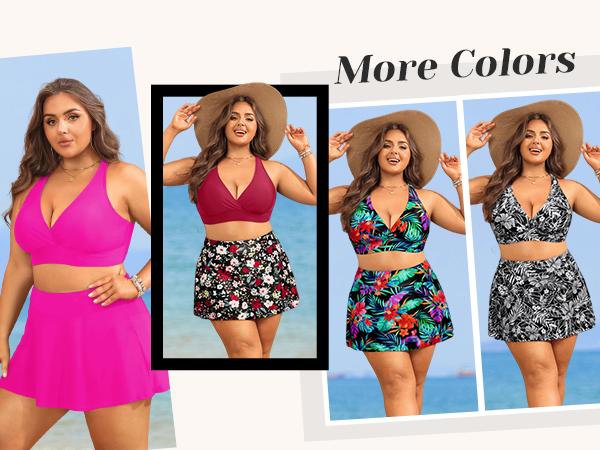 Yonique Women's Plus Size High Waisted Bikini - Two Piece Swimsuit with Skirt Tummy Control Bathing Suit with Pocket