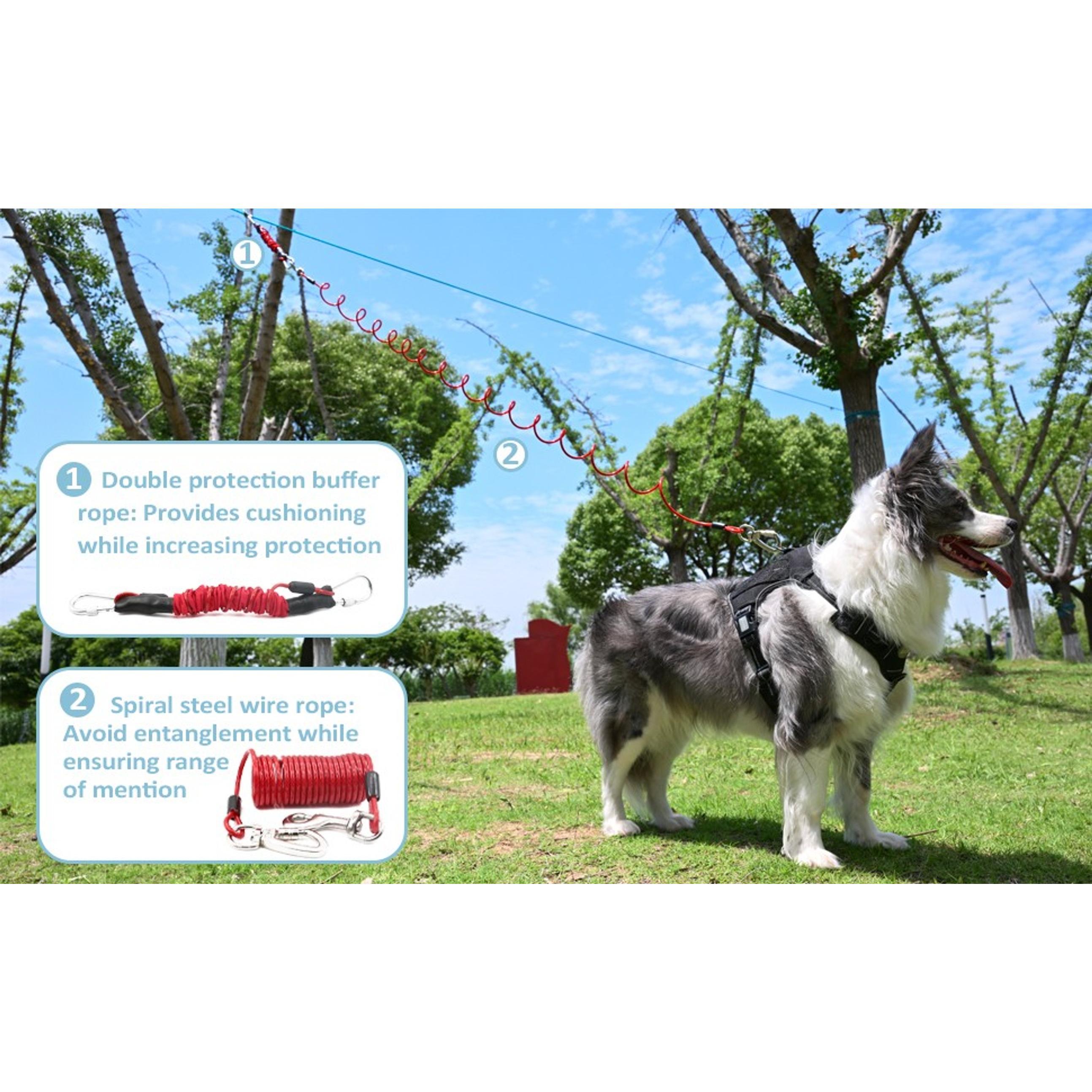 Heavy Duty 100FT Dog Run Yard Fence with 10FT Tie-Out Cable, Outdoor Play Trolley Leash System for Large Dogs Up to 300Lbs, Creates Secure Area