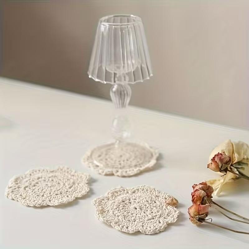 Set of 4 Hand-Woven Coasters, Heat-Resistant Floral Table Mats, Vintage Style Photography Props, Room Decor, Thread Coasters