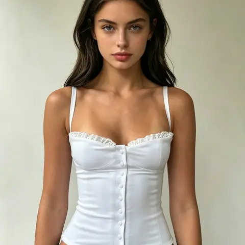 French Sweet Holiday Lace Strapless Top, Bandeau Top, Button Decorated Slimming Vest, Elegant Lady Women's Summer Fashion Sleeveless Blouse, Elegant Chic Sleeveless, Casual Fitted Sleeveless, Spaghetti Strap, Womenswear