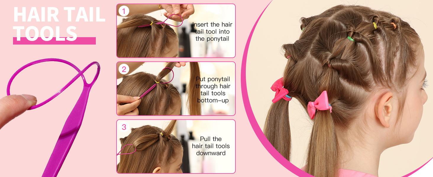 32-24 Color Mini Hair Bands and Hair Ties for Girls, Hair Accessories, Rubber Bands, Hair Styling Comb, Braiding Tool Set