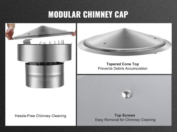 VEVOR Chimney Cap, 6 inch, 304 Stainless Steel Round Roof Rain Cap, 11.81-inch Increased Caps, All Weather Reinforced Screws Easy Installation, for Perfect Insulation Vent Cover Outside, Silver