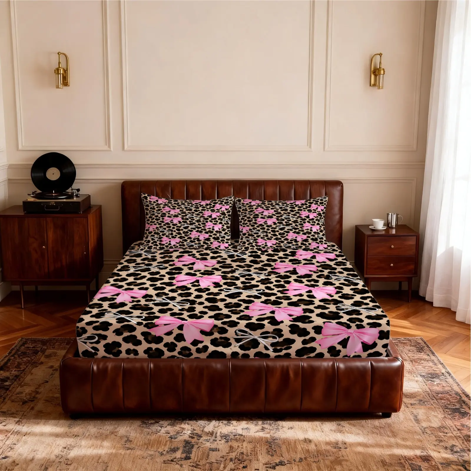 3 Pieces Leopard Print Fitted Sheet Set, Bedsheets Set, Bed Sheet Sets (1 Fitted Sheet + 2 Pillowcases), Classic Retro Animal Leopard Pattern, Soft Skin-Friendly Fabric Bedding, Home Furnishing for Women Bedroom, Top Choice for Holiday Gifts