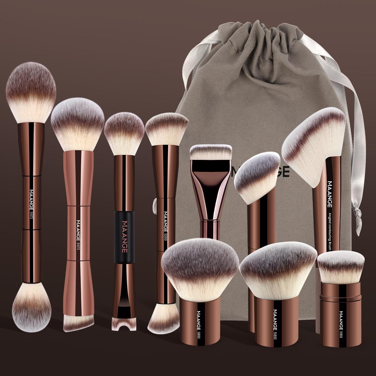 Maange 10-Piece Professional Face Makeup Brush Set with Storage Bag, Ideal for Home, Travel, and Outdoor Use, Essential Makeup Tools