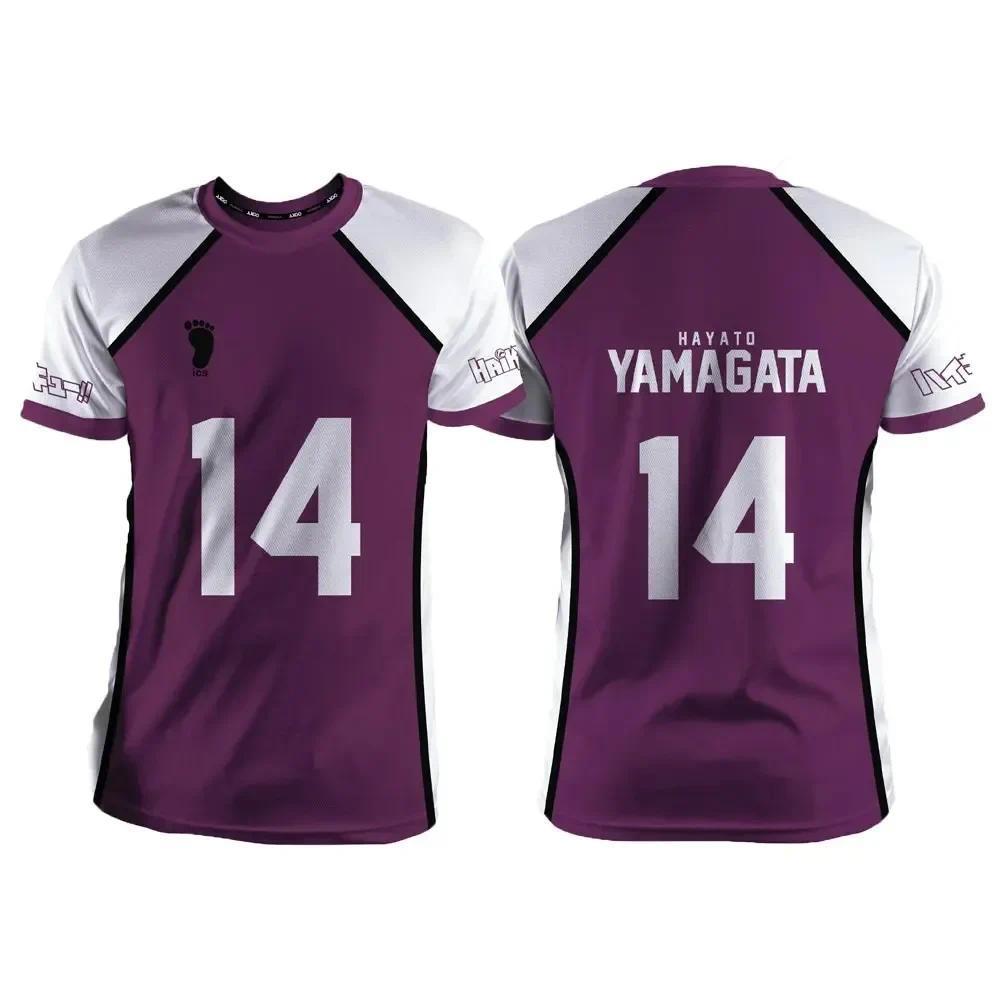 Haikyuu Shiratorizawa Purple Anime Cosplay Jersey T-Shirt Unisex Summer Short Sleeve Children Fashion Women Men Cartoon Tee Tops