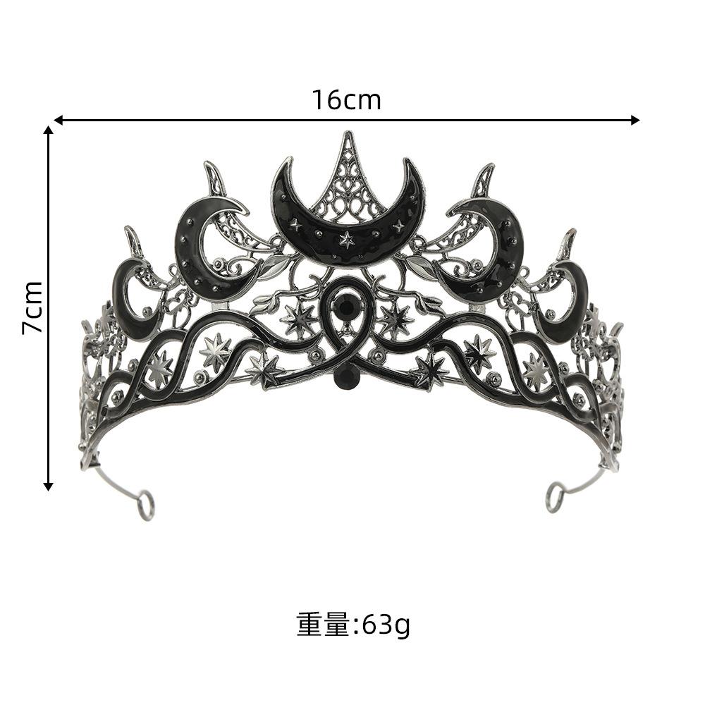 Gothic Moon-Star Rhinestone Crown, Funky Unique Accessories, Unisex Halloween Costume Headpiece for Witch Role Play Party Decoration