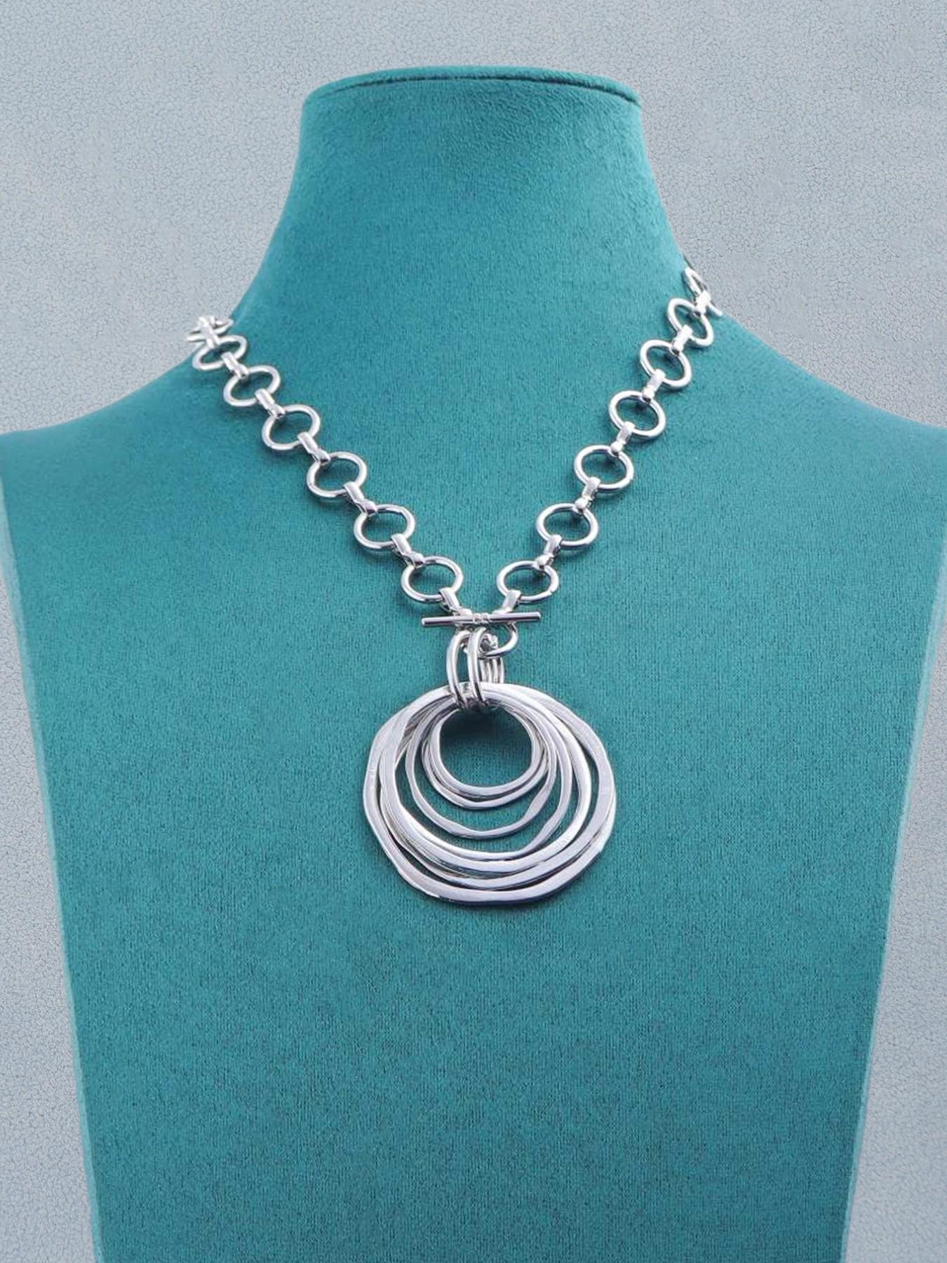 1pc Silver Color Boho Large Multi-Circles Moveable Round Circles Pendant Chunky Chain Statement Necklace Suitable For Women's Daily Wear 18"+2" Extend Chain
