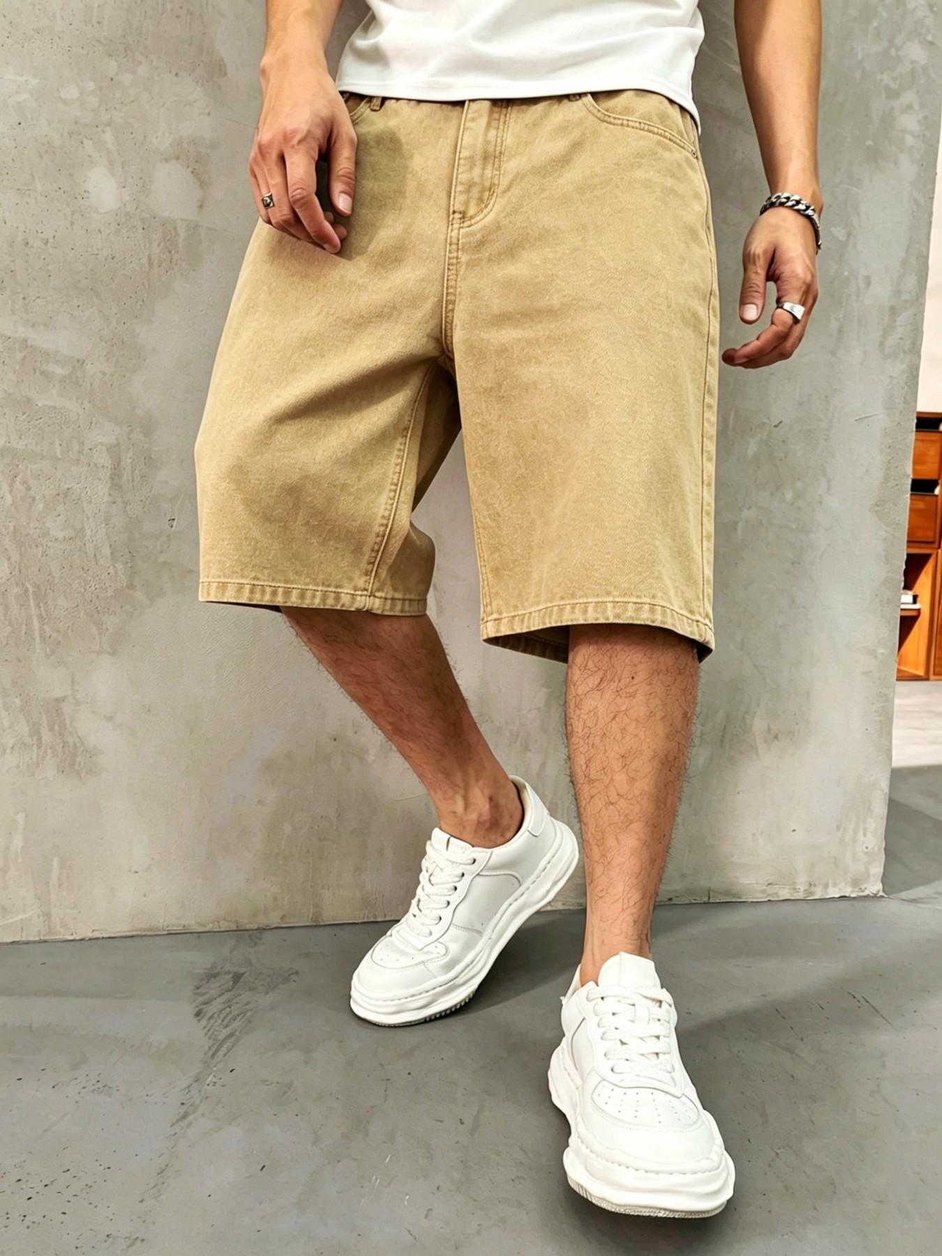 Men's Solid Color Plain Denim Fabric Shorts, Regular Fit Classic Casual Streetwear Comfy Fashion Basic Shorts for Daily Wear, Men's Bottoms Menswear for All Seasons