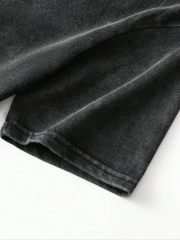 Vintage Print Men's Washed Cotton T-Shirt, Retro Style Distressed Tee for Casual Wear, Soft Comfortable Cotton Fabric